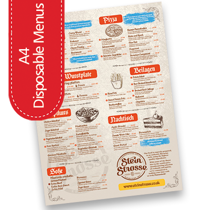 a4 disposable Bar menus