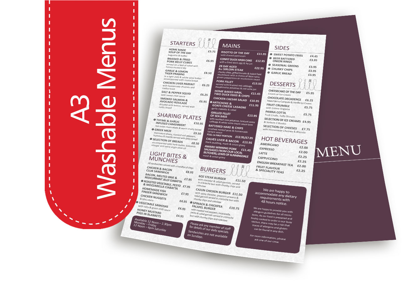 Covid 19 a3 washable menus